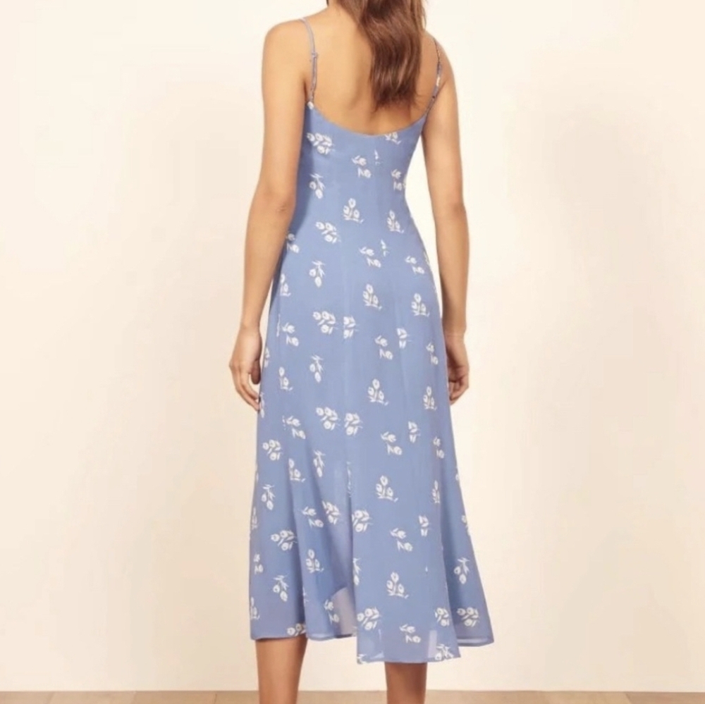 Reformation Cybill Blue Floral Print Georgette Midi Dress! Size S - Picture 2 of 5